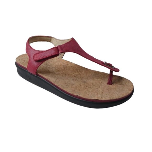 SAS Red Leather Open Toe Thong Sandals Womens 9.5 - Picture 1 of 12